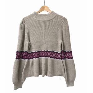 Dear John Fair Isle Peplum Mock Neck Wool Blend Sweater Medium EUC